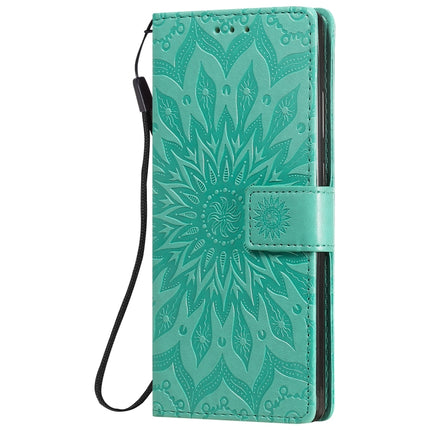For Samsung Galaxy Note20 Embossed Sunflower Pattern Horizontal Flip PU Leather Case with Holder & Card Slots & Wallet & Lanyard(Green)-garmade.com