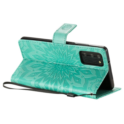 For Samsung Galaxy Note20 Embossed Sunflower Pattern Horizontal Flip PU Leather Case with Holder & Card Slots & Wallet & Lanyard(Green)-garmade.com