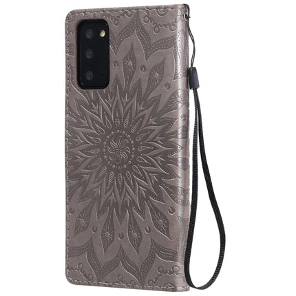 For Samsung Galaxy Note20 Embossed Sunflower Pattern Horizontal Flip PU Leather Case with Holder & Card Slots & Wallet & Lanyard(Grey)-garmade.com