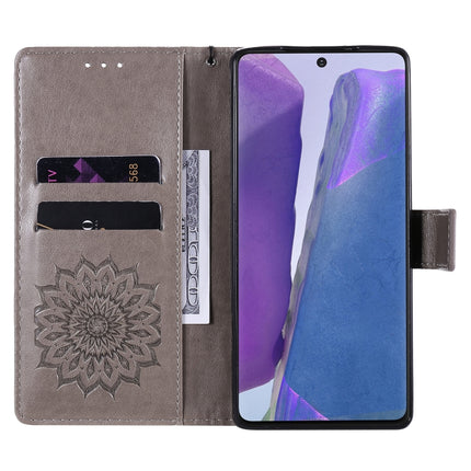 For Samsung Galaxy Note20 Embossed Sunflower Pattern Horizontal Flip PU Leather Case with Holder & Card Slots & Wallet & Lanyard(Grey)-garmade.com
