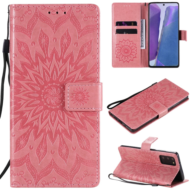 For Samsung Galaxy Note20 Embossed Sunflower Pattern Horizontal Flip PU Leather Case with Holder & Card Slots & Wallet & Lanyard(Pink)-garmade.com