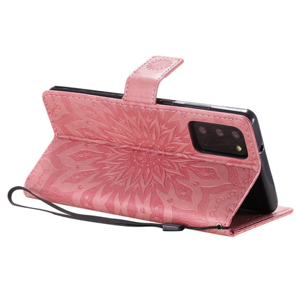 For Samsung Galaxy Note20 Embossed Sunflower Pattern Horizontal Flip PU Leather Case with Holder & Card Slots & Wallet & Lanyard(Pink)-garmade.com