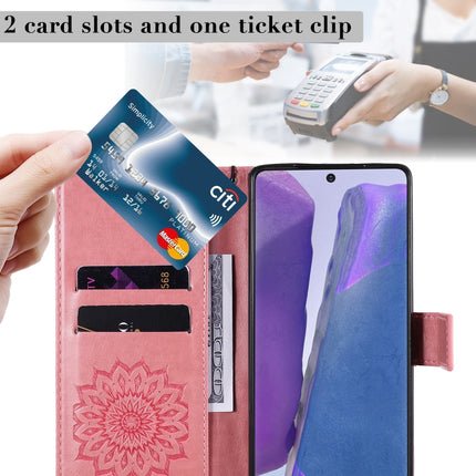 For Samsung Galaxy Note20 Embossed Sunflower Pattern Horizontal Flip PU Leather Case with Holder & Card Slots & Wallet & Lanyard(Pink)-garmade.com