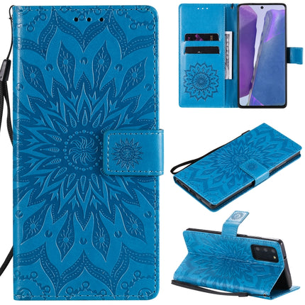 For Samsung Galaxy Note20 Embossed Sunflower Pattern Horizontal Flip PU Leather Case with Holder & Card Slots & Wallet & Lanyard(Blue)-garmade.com