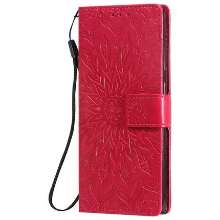 For Samsung Galaxy Note20 Embossed Sunflower Pattern Horizontal Flip PU Leather Case with Holder & Card Slots & Wallet & Lanyard(Red)-garmade.com