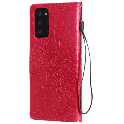 For Samsung Galaxy Note20 Embossed Sunflower Pattern Horizontal Flip PU Leather Case with Holder & Card Slots & Wallet & Lanyard(Red)-garmade.com