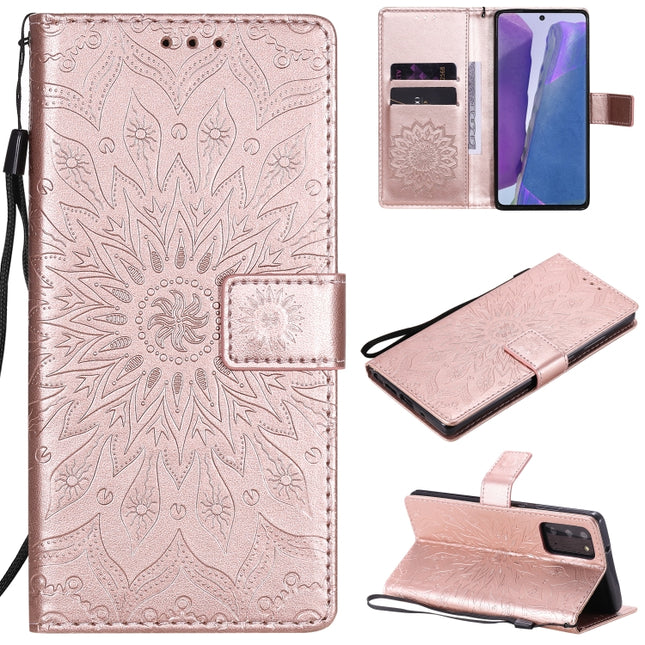 For Samsung Galaxy Note20 Embossed Sunflower Pattern Horizontal Flip PU Leather Case with Holder & Card Slots & Wallet & Lanyard(Rose Gold)-garmade.com