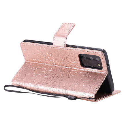 For Samsung Galaxy Note20 Embossed Sunflower Pattern Horizontal Flip PU Leather Case with Holder & Card Slots & Wallet & Lanyard(Rose Gold)-garmade.com