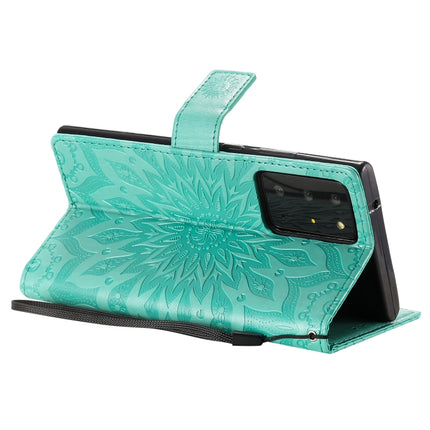 For Samsung Galaxy Note20 Ultra Embossed Sunflower Pattern Horizontal Flip PU Leather Case with Holder & Card Slots & Wallet & Lanyard(Green)-garmade.com