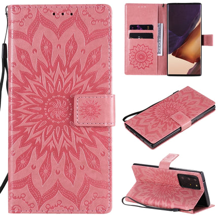 For Samsung Galaxy Note20 Ultra Embossed Sunflower Pattern Horizontal Flip PU Leather Case with Holder & Card Slots & Wallet & Lanyard(Pink)-garmade.com