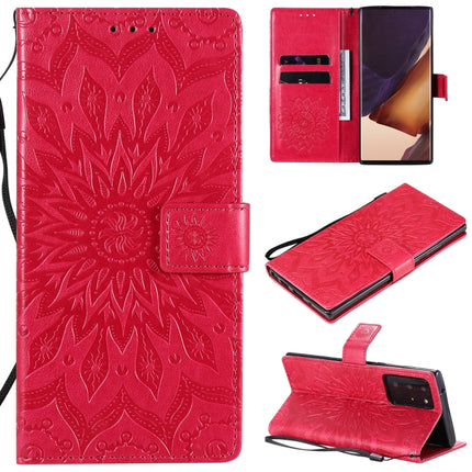 For Samsung Galaxy Note20 Ultra Embossed Sunflower Pattern Horizontal Flip PU Leather Case with Holder & Card Slots & Wallet & Lanyard(Red)-garmade.com