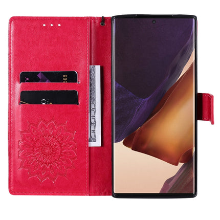 For Samsung Galaxy Note20 Ultra Embossed Sunflower Pattern Horizontal Flip PU Leather Case with Holder & Card Slots & Wallet & Lanyard(Red)-garmade.com