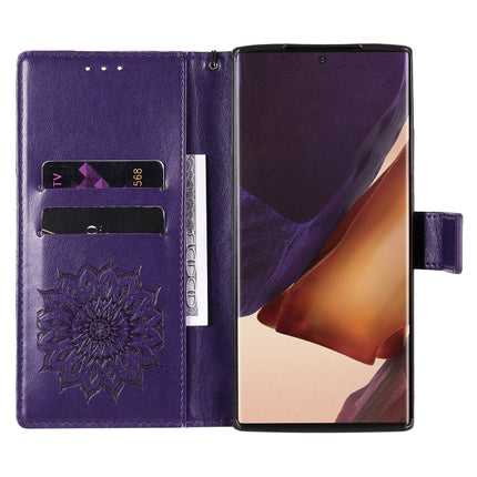 For Samsung Galaxy Note20 Ultra Embossed Sunflower Pattern Horizontal Flip PU Leather Case with Holder & Card Slots & Wallet & Lanyard(Purple)-garmade.com