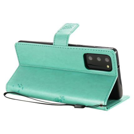 For Samsung Galaxy Note20 Tree & Cat Pattern Pressed Printing Horizontal Flip PU Leather Case with Holder & Card Slots & Wallet & Lanyard(Green)-garmade.com