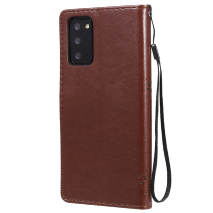 For Samsung Galaxy Note20 Tree & Cat Pattern Pressed Printing Horizontal Flip PU Leather Case with Holder & Card Slots & Wallet & Lanyard(Coffee)-garmade.com