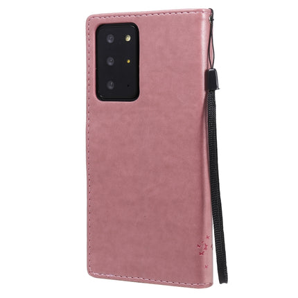 For Samsung Galaxy Note20 Ultra Tree & Cat Pattern Pressed Printing Horizontal Flip PU Leather Case with Holder & Card Slots & Wallet & Lanyard(Pink)-garmade.com