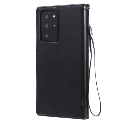 For Samsung Galaxy Note20 Ultra Tree & Cat Pattern Pressed Printing Horizontal Flip PU Leather Case with Holder & Card Slots & Wallet & Lanyard(Black)-garmade.com