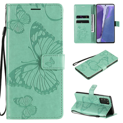 For Samsung Galaxy Note20 3D Butterflies Embossing Pattern Horizontal Flip Leather Case with Holder & Card Slot & Wallet(Green)-garmade.com