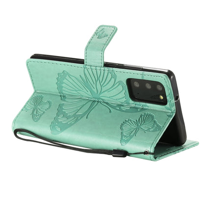 For Samsung Galaxy Note20 3D Butterflies Embossing Pattern Horizontal Flip Leather Case with Holder & Card Slot & Wallet(Green)-garmade.com