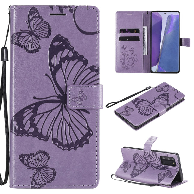 For Samsung Galaxy Note20 3D Butterflies Embossing Pattern Horizontal Flip Leather Case with Holder & Card Slot & Wallet(Purple)-garmade.com
