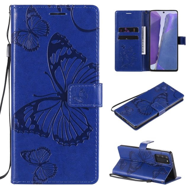 For Samsung Galaxy Note20 3D Butterflies Embossing Pattern Horizontal Flip Leather Case with Holder & Card Slot & Wallet(Blue)-garmade.com