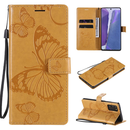 For Samsung Galaxy Note20 3D Butterflies Embossing Pattern Horizontal Flip Leather Case with Holder & Card Slot & Wallet(Yellow)-garmade.com