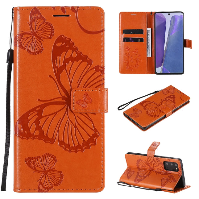 For Samsung Galaxy Note20 3D Butterflies Embossing Pattern Horizontal Flip Leather Case with Holder & Card Slot & Wallet(Orange)-garmade.com
