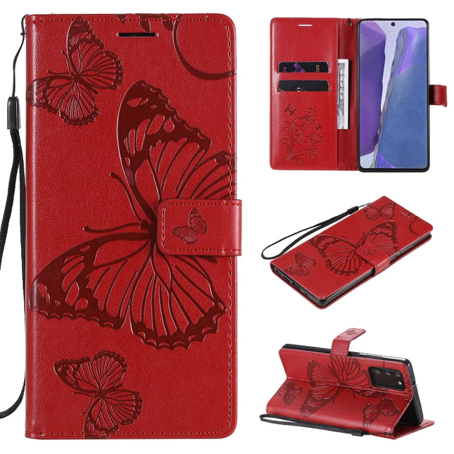 For Samsung Galaxy Note20 3D Butterflies Embossing Pattern Horizontal Flip Leather Case with Holder & Card Slot & Wallet(Red)-garmade.com