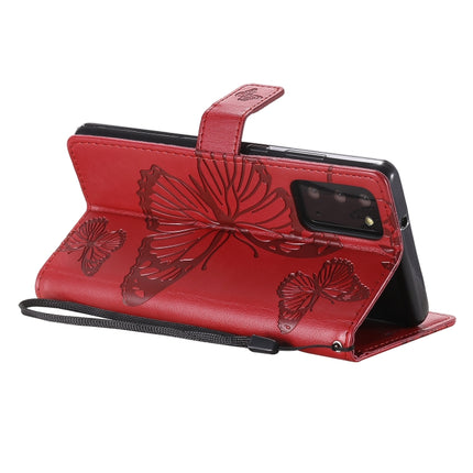 For Samsung Galaxy Note20 3D Butterflies Embossing Pattern Horizontal Flip Leather Case with Holder & Card Slot & Wallet(Red)-garmade.com