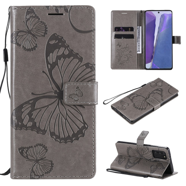 For Samsung Galaxy Note20 3D Butterflies Embossing Pattern Horizontal Flip Leather Case with Holder & Card Slot & Wallet(Grey)-garmade.com