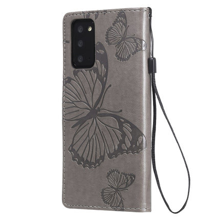For Samsung Galaxy Note20 3D Butterflies Embossing Pattern Horizontal Flip Leather Case with Holder & Card Slot & Wallet(Grey)-garmade.com