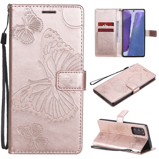 For Samsung Galaxy Note20 3D Butterflies Embossing Pattern Horizontal Flip Leather Case with Holder & Card Slot & Wallet(Rose Gold)-garmade.com