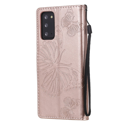 For Samsung Galaxy Note20 3D Butterflies Embossing Pattern Horizontal Flip Leather Case with Holder & Card Slot & Wallet(Rose Gold)-garmade.com