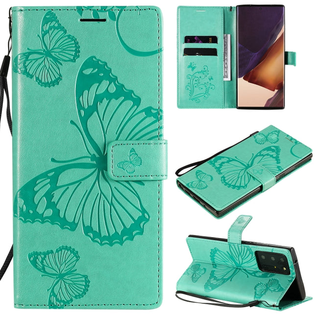 For Samsung Galaxy Note20 Ultra 3D Butterflies Embossing Pattern Horizontal Flip Leather Case with Holder & Card Slot & Wallet(Green)-garmade.com