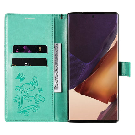 For Samsung Galaxy Note20 Ultra 3D Butterflies Embossing Pattern Horizontal Flip Leather Case with Holder & Card Slot & Wallet(Green)-garmade.com