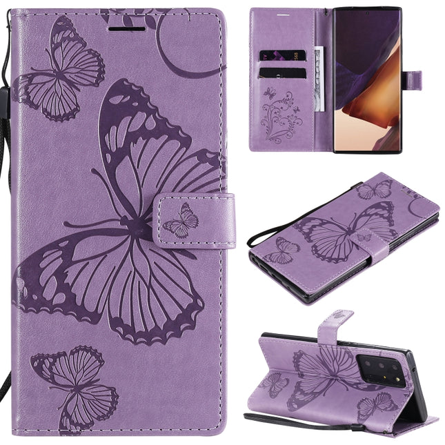 For Samsung Galaxy Note20 Ultra 3D Butterflies Embossing Pattern Horizontal Flip Leather Case with Holder & Card Slot & Wallet(Purple)-garmade.com