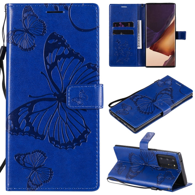 For Samsung Galaxy Note20 Ultra 3D Butterflies Embossing Pattern Horizontal Flip Leather Case with Holder & Card Slot & Wallet(Blue)-garmade.com
