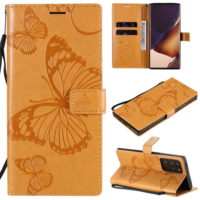For Samsung Galaxy Note20 Ultra 3D Butterflies Embossing Pattern Horizontal Flip Leather Case with Holder & Card Slot & Wallet(Yellow)-garmade.com