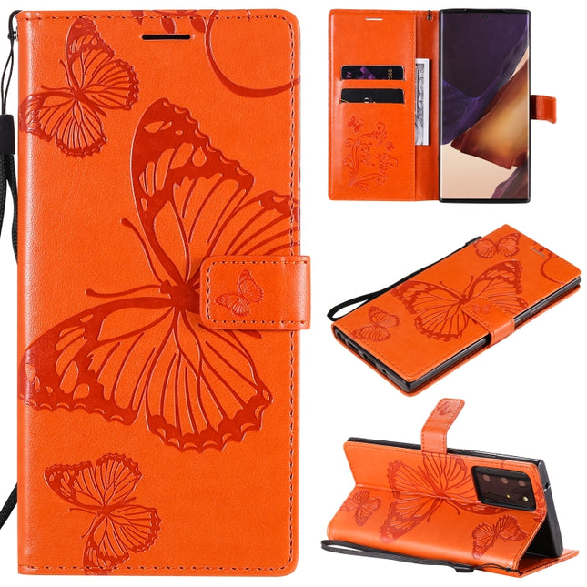 For Samsung Galaxy Note20 Ultra 3D Butterflies Embossing Pattern Horizontal Flip Leather Case with Holder & Card Slot & Wallet(Orange)-garmade.com