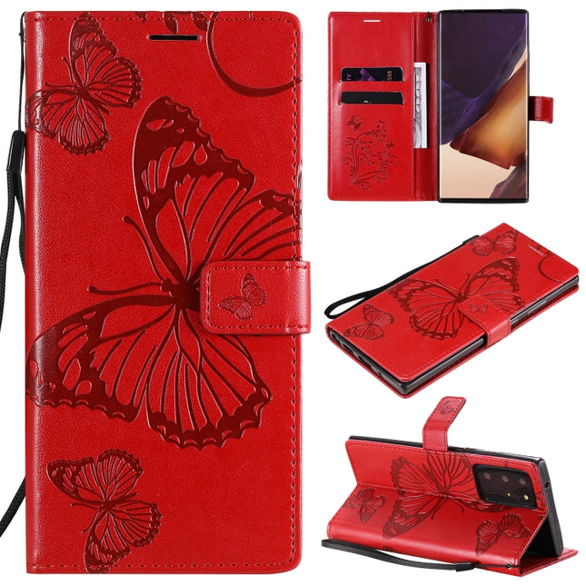 For Samsung Galaxy Note20 Ultra 3D Butterflies Embossing Pattern Horizontal Flip Leather Case with Holder & Card Slot & Wallet(Red)-garmade.com
