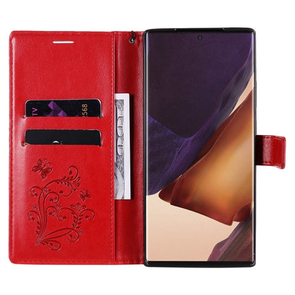 For Samsung Galaxy Note20 Ultra 3D Butterflies Embossing Pattern Horizontal Flip Leather Case with Holder & Card Slot & Wallet(Red)-garmade.com