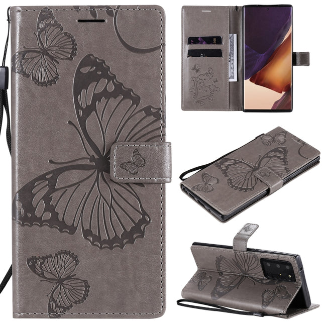 For Samsung Galaxy Note20 Ultra 3D Butterflies Embossing Pattern Horizontal Flip Leather Case with Holder & Card Slot & Wallet(Grey)-garmade.com