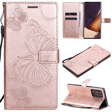 For Samsung Galaxy Note20 Ultra 3D Butterflies Embossing Pattern Horizontal Flip Leather Case with Holder & Card Slot & Wallet(Rose Gold)-garmade.com