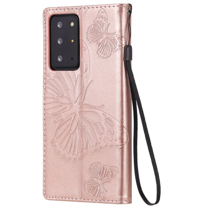 For Samsung Galaxy Note20 Ultra 3D Butterflies Embossing Pattern Horizontal Flip Leather Case with Holder & Card Slot & Wallet(Rose Gold)-garmade.com