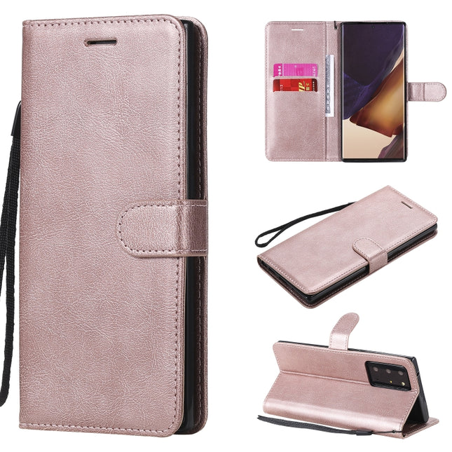 For Samsung Galaxy Note20 Ultra Solid Color Horizontal Flip PU Leather Case with Holder & Card Slots & Wallet & Lanyard(Rose Gold)-garmade.com