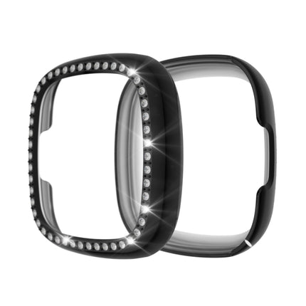 For Fitbit Versa 3 / Versa Sense Single Row Plating Diamonds PC Protective Case(Black)-garmade.com
