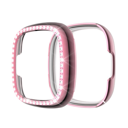 For Fitbit Versa 3 / Versa Sense Single Row Plating Diamonds PC Protective Case(Pink)-garmade.com