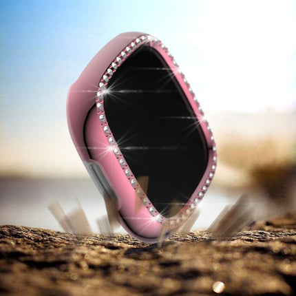 For Fitbit Versa 3 / Versa Sense Single Row Plating Diamonds PC Protective Case(Pink)-garmade.com