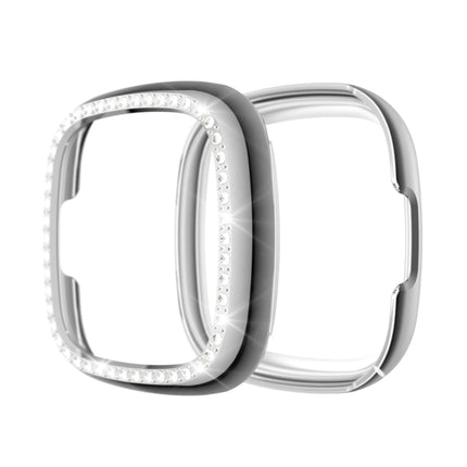 For Fitbit Versa 3 / Versa Sense Single Row Plating Diamonds PC Protective Case(Silver)-garmade.com