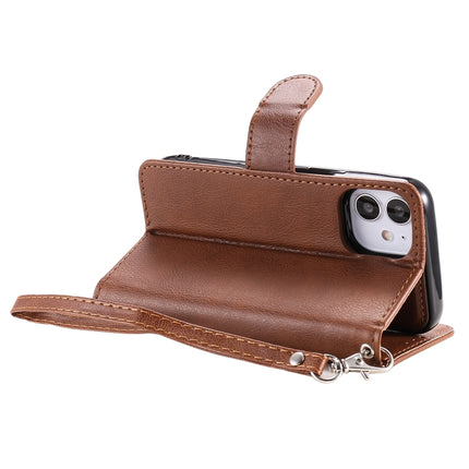 For iPhone 12 mini 2 in 1 Solid Color Detachable PU Leather Case with Card Slots & Magnetic Holder & Photo Frame & Wallet & Strap(Brown)-garmade.com